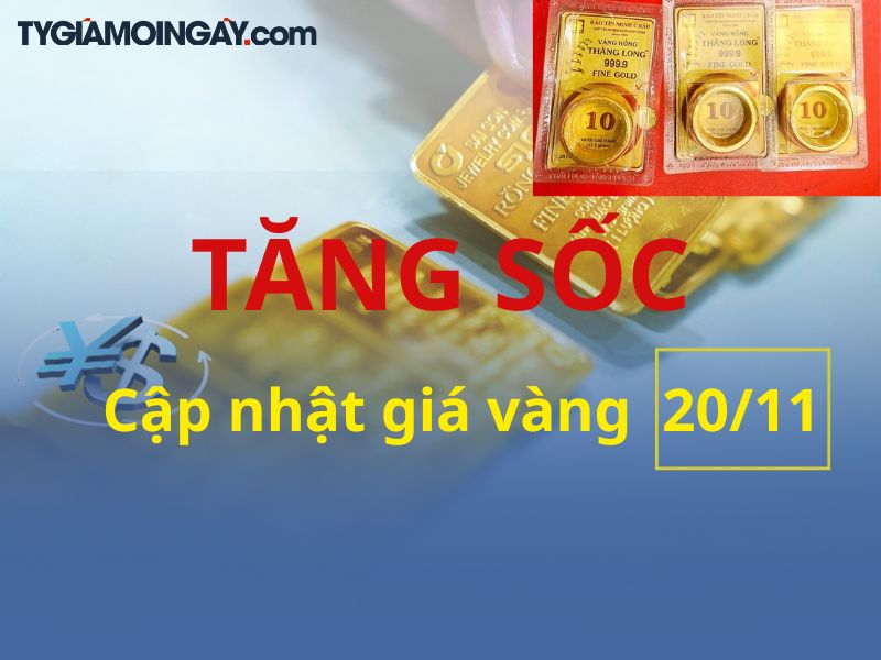 Giá vàng hôm nay 20-11: Tăng mạnh trên toàn thị trường