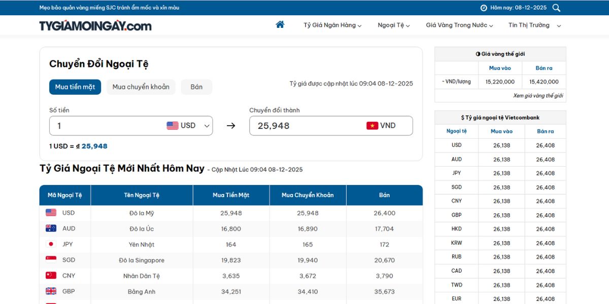 Tỷ Giá Mỗi Ngày | Trang Tra Cứu Tỷ Giá Nhanh, Chính Xác, Miễn Phí